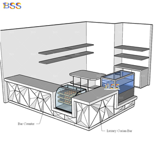 Barra Personalizada para <span class=keywords><strong>Centro</strong></span> de Entretenimiento Familiar, Elegante y Moderna Barra de Corian Blanco Glaciar para Café, Té y Aperitivos con Exhibidor de Pasteles - Product Image 2