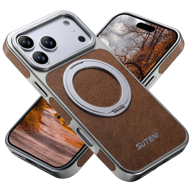 OEM/ODM Factory Direct Custom Crazy Horse Magnetic Rotating Ring Stand Electroplated Shockproof Phone Case for Apple Series