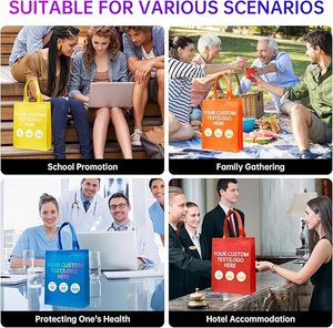 Sacs fourre-tout réutilisables personnalisés - Sacs de courses non tissés avec poignées pour événements commerciaux et magasins de détail (Beige) - Product Image 5