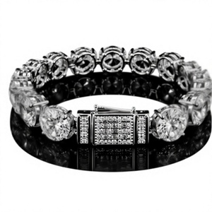 Bracelet Tennis Hiphop Platine à Maillons Ronds Sertis Griffe pour Cadeau de Fête - Product Image 2