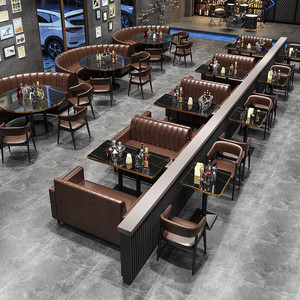 Set di Tavolo e Sedie in PU Stile <span class=keywords><strong>Vintage</strong></span> per Negozi di Tè, Ristoranti Occidentali, Caffetterie, <span class=keywords><strong>Bar</strong></span> di Dolci, <span class=keywords><strong>Bar</strong></span> del Sake, Arredamento Commerciale per 4 Persone - Product Image 3