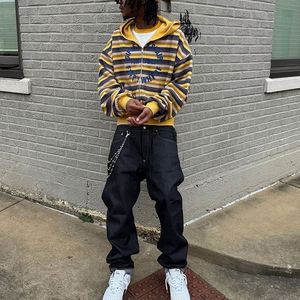 Sudaderas con capucha de rayas bordadas de gran tamaño personalizadas Sudaderas con capucha para hombre con rayas Ropa de calle - Product Image 3