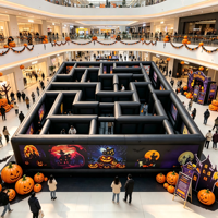 Labyrinthe gonflable géant d'Halloween, labyrinthe hanté gonflable personnalisé imprimé pour les parcs d'attractions en plein air
