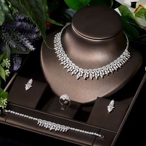 HIBRIDE Triangle 4PCS Necklace and Earring Sets Cubic Zirconia Jewelry Sets for Women Bridal Wedding <b>Accessories</b> Bijoux N-1183 - Product Image 1