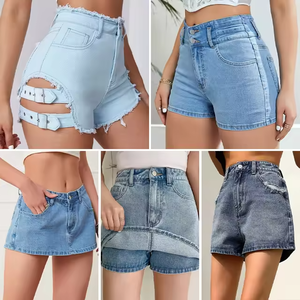 Shorts de mezclilla para <span class=keywords><strong>mujer</strong></span>, venta al por mayor, de verano, muy vendidos, hasta la rodilla, elásticos, rasgados, holgados y de talla grande - Product Image 2