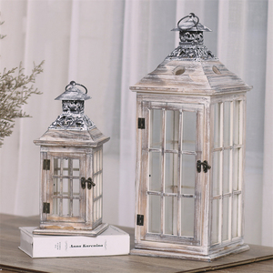 Decoración rústica, farolillos de velas para suelo, farolillos colgantes desgastados Vintage, gran granja, juego de farolillos de Metal de madera - Product Image 1