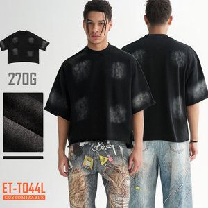 Hot Customized <b>Black</b> Vintage Polyester Cotton Boxy Fit <b>Tee</b> Oversize Sunfaded Cropped Men O Neck T <b>Shirt</b> - Product Image 2