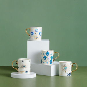 Solhui Cốc Quà Tặng Vẽ Mắt To Cốc Trà Cà Phê Gốm Hình Quỷ Cốc Mắt Quỷ Màu Xanh Có Tay Cầm Màu Vàng - Product Image 4