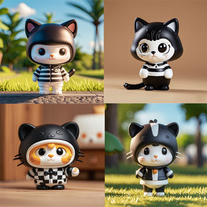 Navy <b>Cat</b> <b>Plush</b> Toy With Striped Jacket Kids Room Decor Birthday Gift For Children Modern Animal Design - Product Image 4