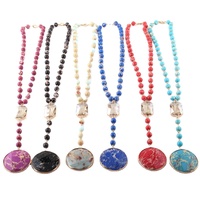 Collier chapelet en pierre précieuse pour femmes, chaîne chapelet de style Empire Royal, pendentif rond et plat, costume ras du cou, vente en gros,