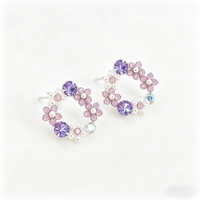 Anting-anting wanita grosir custom, perak lapis S925, model bunga ungu kristal halus dengan zirconia CZ