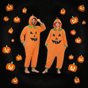 Orangefarbener Kürbis-Kapuzenoverall, Unisex, mit Reißverschluss, Halloween-Kostüm, Cosplay, Nachtwäsche - Product Image 3