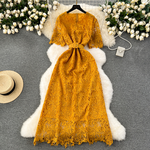 Ricami di lusso con paillettes di alta qualità da sera <span class=keywords><strong>Dre</strong></span> sottile in pizzo cavo con cintura lunga <span class=keywords><strong>Dre</strong></span> donna - Product Image 3
