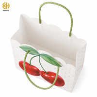 Petits sacs en papier cerise à poignée, lot de 8, bord ondulé, thème fruits, pour fête d'anniversaire, emballage personnalisé pour rouge à lèvres/bijoux/desserts cuits