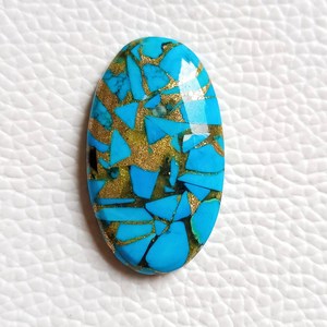 Impresionante cabujón turquesa de cobre de alta calidad, joyería turquesa única, forma ovalada, 19x33x5mm, Gema suelta - Product Image 3