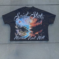 Fabricants sur mesure de votre propre marque, t-shirt imprimé sur toute la surface, 100% coton, coupe ample et courte, impression sérigraphique