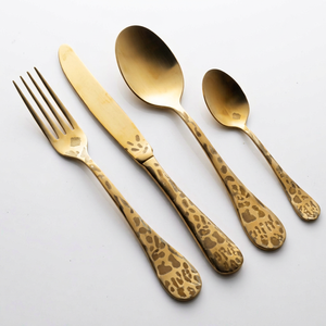 Ensemble de couverts de luxe plaqués or avec poignées à imprimé léopard, lavables au lave-vaisselle, vaisselle de mariage, couverts 4 pièces - Product Image 1