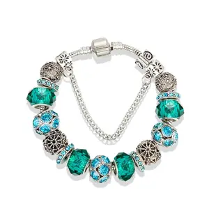 Bracelet pour femmes, en perles de cristal bleu, bijoux à breloques