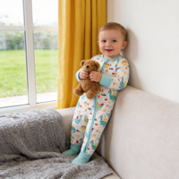 Pyjama Combinaison Bébé Unisexe en Fibre de Bambou Bio avec Logo Personnalisé Imprimé Animal, Fermeture Éclair Bidirectionnelle, ODM OEM