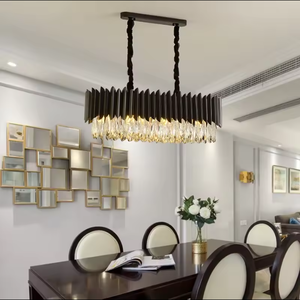 Round Chandelier Hotel Black <b>Modern</b> Luxury Rectangle Crystal Drop <b>Led</b> Chandeliers in <b>Ceilings</b> - Product Image 3