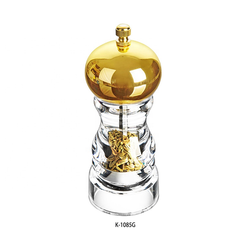 K-1085G Лидер продаж! Прозрачная мини ручной металлический бампер с акриловым фляги соль мельница для перца мельницы