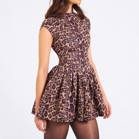 Nouvelle Arrivée Hiver Robe Longue Plissée Sans Manches Imprimé Léopard Taille Haute Col Rond Dos Nu Coupe Trapèze Sexy et Tendance pour Femme