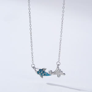 Collar de pez brillante de plata de ley S925 personalizable con versión de cobre, amuleto delicado de la suerte esmaltado, ideal para uso diario, fiestas y regalos. - Product Image 3