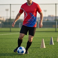 Maillot de football personnalisé pour homme, à col en V, à manches courtes, imprimé géométrique, respirant et anti-humidité, inspiré des modèles turquoise