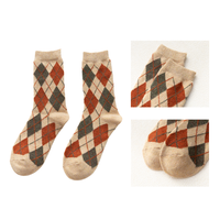 Chaussettes épaisses en laine et coton mélangés à motif Argyle vintage pour femmes, taille unique, chaudes pour l'hiver, motif rétro pour un usage quotidien décontracté