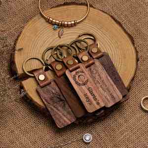 Custom Leather Wooden Keychain, <b>Personalised</b> <b>Keyring</b> Engraved Name <b>Car</b> Key Labels Retro for Friends Lovers Family Gift - Product Image 5