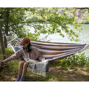 Amaca doppia a strisce portatile larga 150cm 5ft con barra di spargitore di legno per il giardino del Patio del cortile del campeggio - Product Image 5