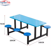 Vente en gros Table de salle à manger et tabouret de cantine en métal bleu moderne et durable ensemble 4/6/8 places Tables et chaises de salle à manger d'école