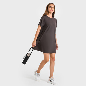 T-shirt Long à col rond pour femmes, vêtement d'été, en Nylon, à <span class=keywords><strong>la</strong></span> mode française, longueur <span class=keywords><strong>des</strong></span> hanches, tenue décontractée, sensation de peau nue, quatre couleurs, S à XXL - Product Image 4