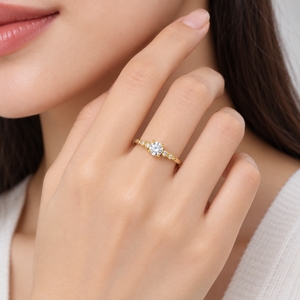 แหวนเพชรซิคอนทรงกลม สแตนเลสสตีล ชุบทอง 14K แบบสุญญากาศ สีทอง/สีเงิน ดีไซน์เรียบหรู - Product Image 5