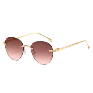 Fashion Vintage Rimless Metal Gold/Silver Colored Lightweight UV400 <b>Sunglasses</b> for Unisex Adults- Style - Product Image 1