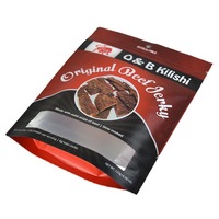 Tas kemasan Jerky sapi depan perak bening kustom kantong berdiri Matte dapat ditutup kembali kantong plastik kunci ritsleting dengan tas Mylar jendela