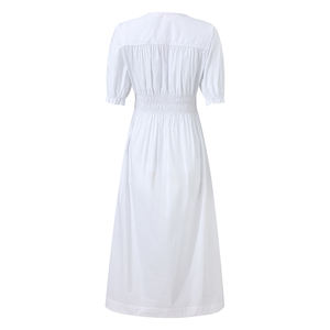 เดรสผ้าฝ้ายทอเนื้อแน่นสไตล์วินเทจสำหรับผู้หญิง ทรงเอ ความยาวปานกลาง คอวี แขนสั้น เอวสูง เหมาะสำหรับใส่ทำงานหรือใส่ลำลองในฤดูร้อน - Product Image 3