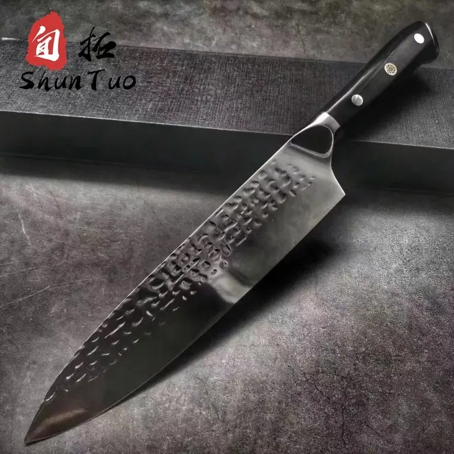 개인 상표 damast 강철 독일 강철 8 인치 망치질 다마스커스 잎 요리사 messer gyuto 부엌 칼