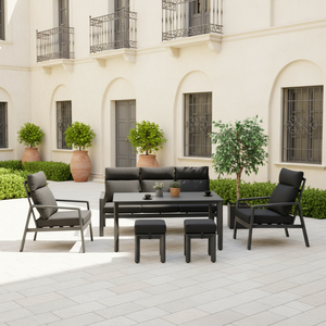 Leisure Aluminum <b>Corner</b> Set Outdoor <b>Dining</b> <b>Table</b> Chairs High Back Ottoman Waterproof Weather Resistant 7-Piece - Product Image 1
