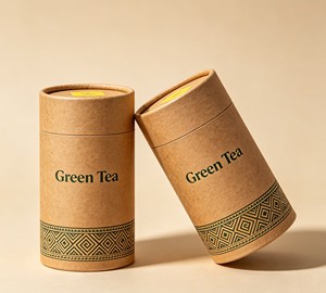Custom Kraft Paper Tube With Clear <b>Window</b> For Tea Packaging Recyclable Airtight Craft Cylinder Gold <b>Foil</b> Leaf Design - Product Image 5