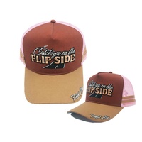 Casquette en maille structurée à 5 panneaux de qualité australienne avec impression à bords hauts, logo de broderie personnalisé, casquette à pression, casquette de camionneur