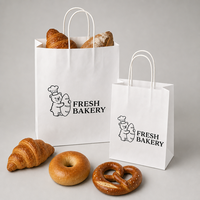 Sacs à pain en papier kraft imprimés sur mesure avec poignée torsadée, qualité alimentaire, pour pâtisserie, biscuits, emballage à emporter, blanc, brun, café
