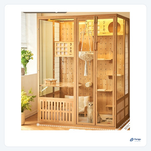 Nueva llegada: Villa de lujo ecológica para gatos de vidrio y madera con luz <span class=keywords><strong>LED</strong></span>, múltiples funciones, rascador y cafetería para mascotas. - Product Image 6