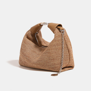 Sac fourre-tout polyvalent en lin haut de gamme avec fermeture éclair pour femme, idéal pour l'été, la plage, les voyages et les <span class=keywords><strong>vacances</strong></span>, sac à bandoulière avec chaîne - Product Image 3