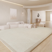 Tapis de luxe moderne en polyester à poils coupés, antidérapant, à poils courts et rembourré, couleur crème, pour salon et chambre à coucher
