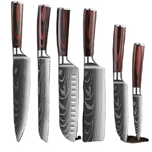 批发5PCS厨房高碳刀套装功能刀，包括厨师、切片机、面包、实用工具、削皮刀