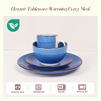 Ensemble de table en grès peint à la main bleu 16 pièces, assiette ronde de qualité supérieure, bol et tasse de promotion, vaisselle élégante pour 4 personnes