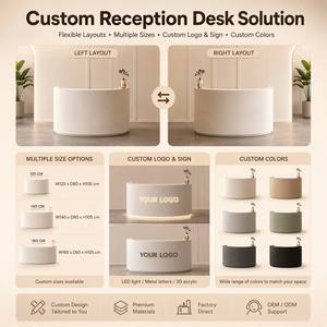 <span class=keywords><strong>Comptoir</strong></span> de réception incurvé à LED, contreplaqué E0 de qualité supérieure, <span class=keywords><strong>comptoir</strong></span> mural personnalisé avec logo rétroéclairé pour salon, hôtel, clinique - Product Image 3