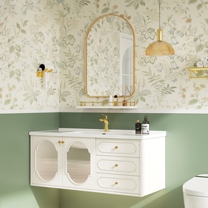 New cream style ceramic integrated basin intelligent multifunctional <b>mirror</b> cabinet <b>wall</b> mounted bathroom cabinet - Product Image 2