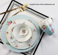 Ensemble de vaisselle créative en porcelaine osseuse britannique 5 pièces, bol de petit déjeuner, assiette et tasse avec motif végétal